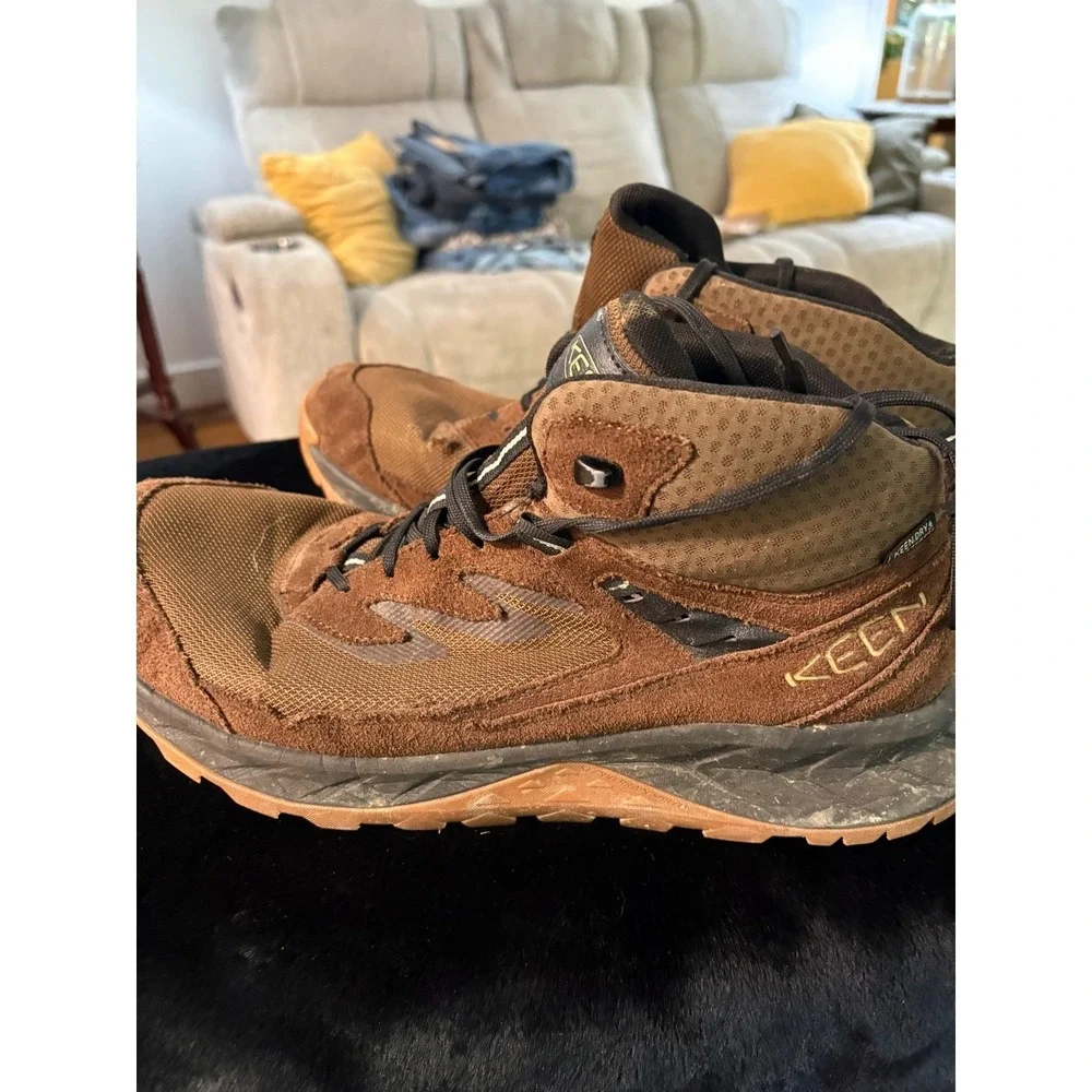 KEEN NXIS EVO Mid Waterproof Hiking Boots Mens 14 Brown Black 1026107